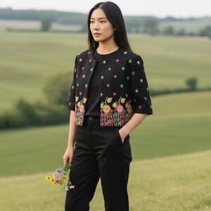 Sharon Young Floral Embroidered Jacket Sz 6 Artsy